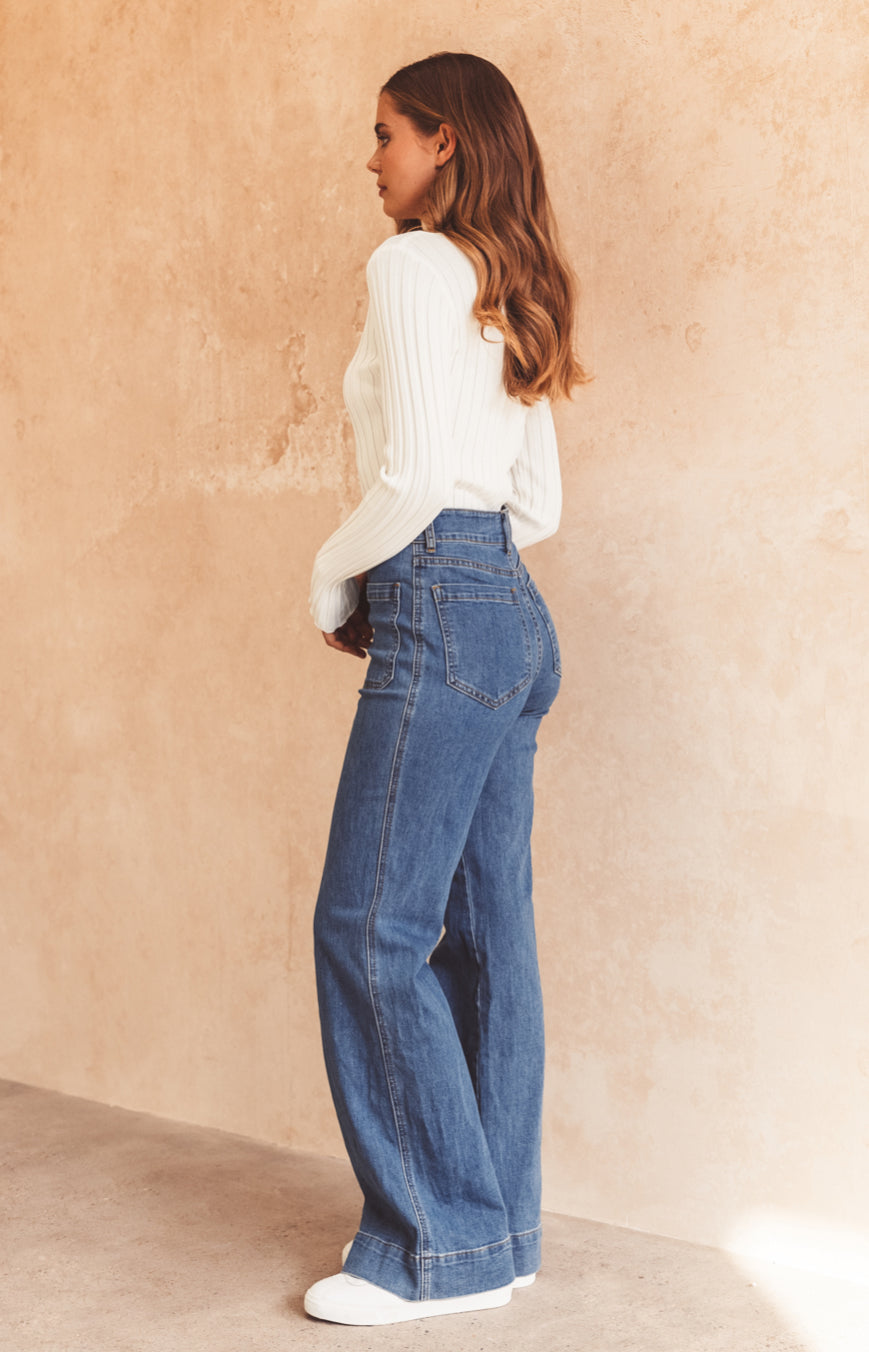 Florence Mid Blue Wide Leg Jean