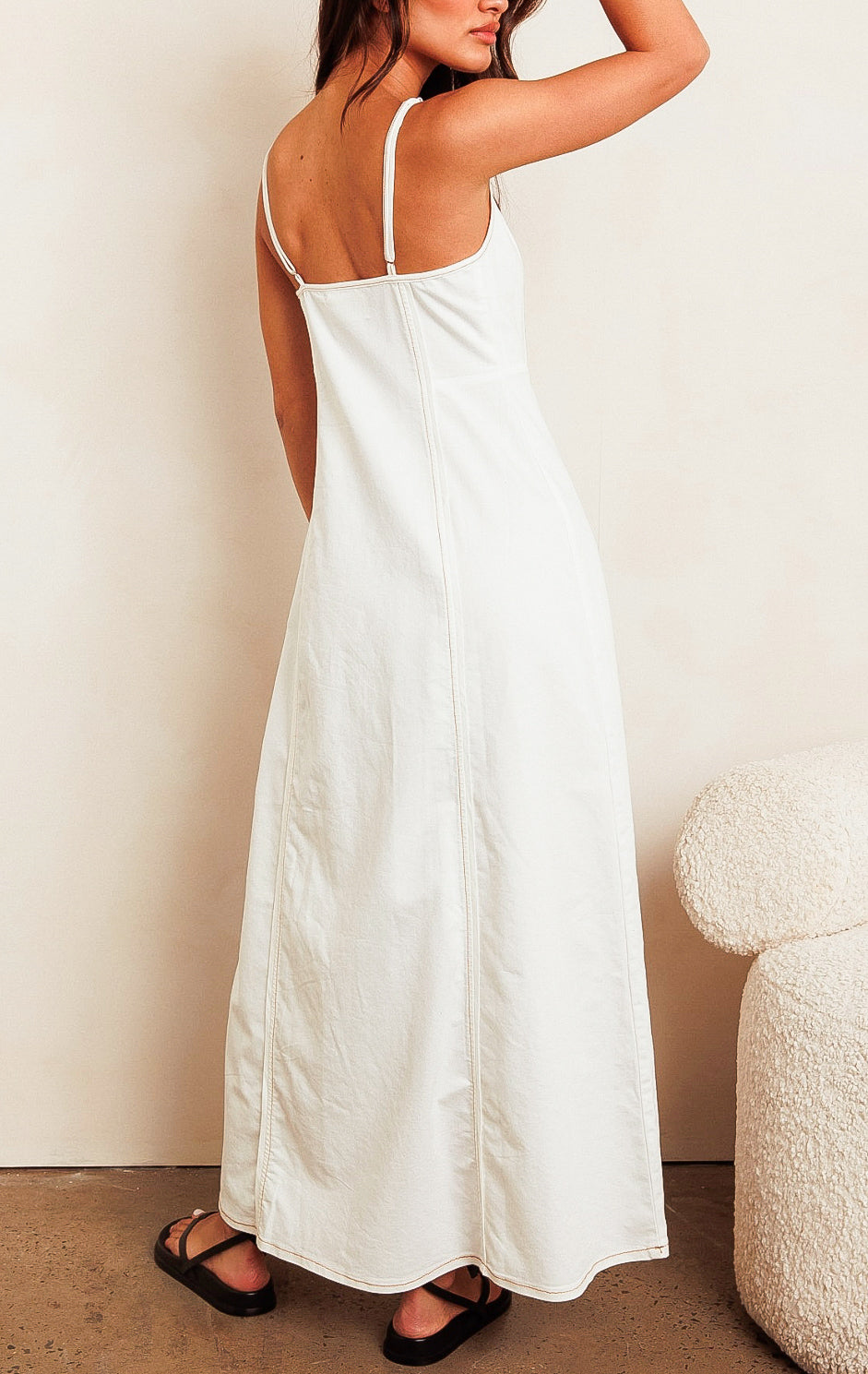 Camilla White w/ Tan Contrast Stitch Denim dress