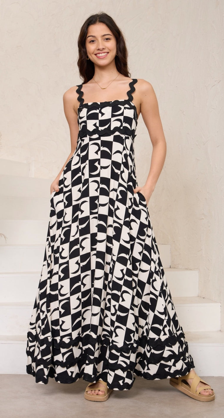 Summer Black/Cream Ric Rac Maxi Dress