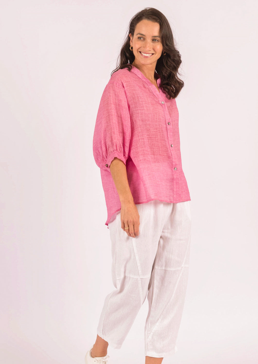 Romance Hot Pink Linen Blouse