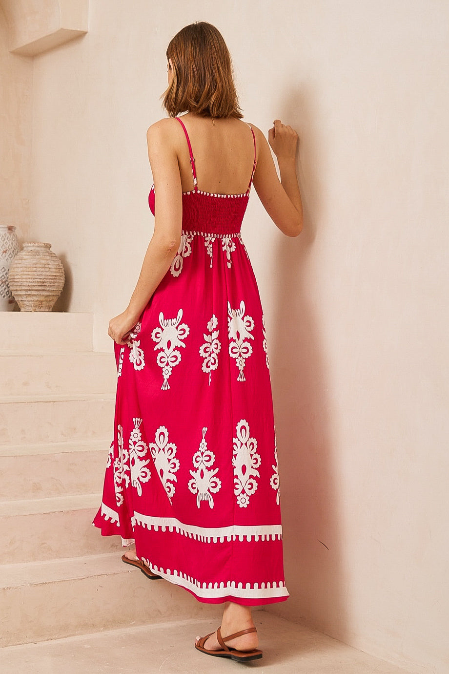 Bali Dreams Hot Pink/White Maxi Dress
