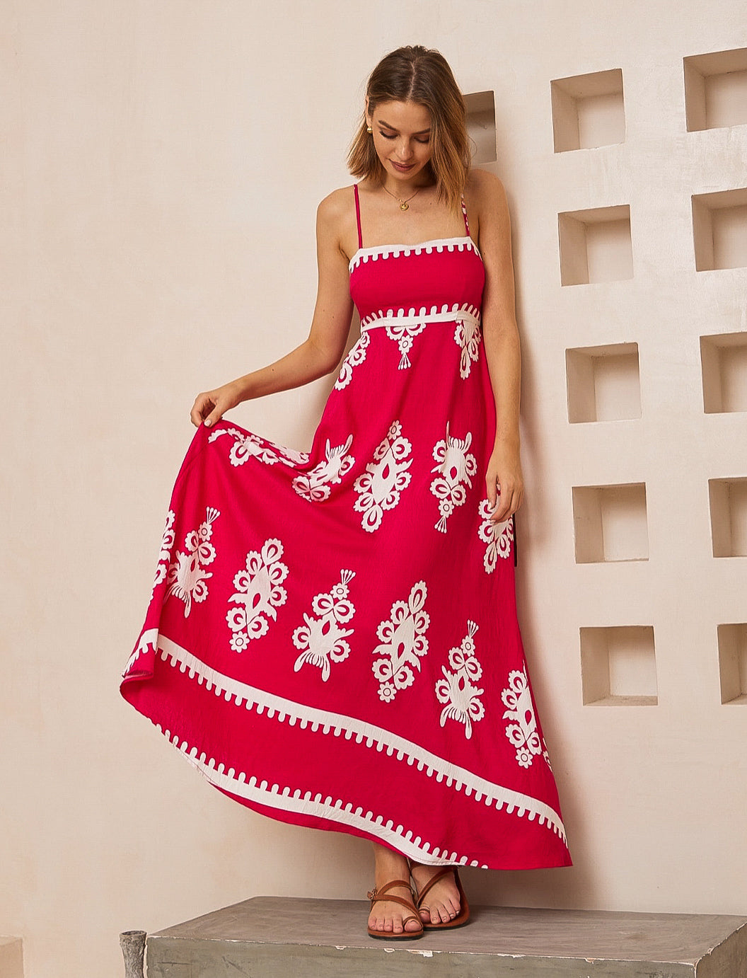 Bali Dreams Hot Pink/White Maxi Dress