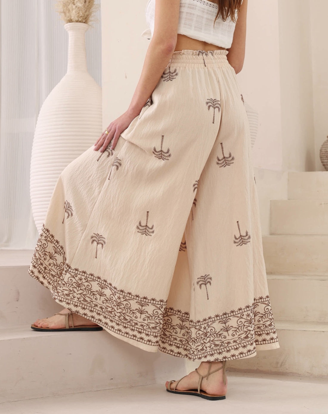 Mocha Palm Palazzo Pants