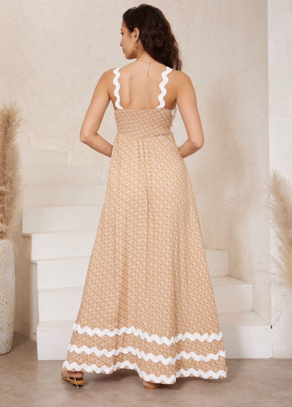 Summer Natural/White Ric Rac Maxi Dress