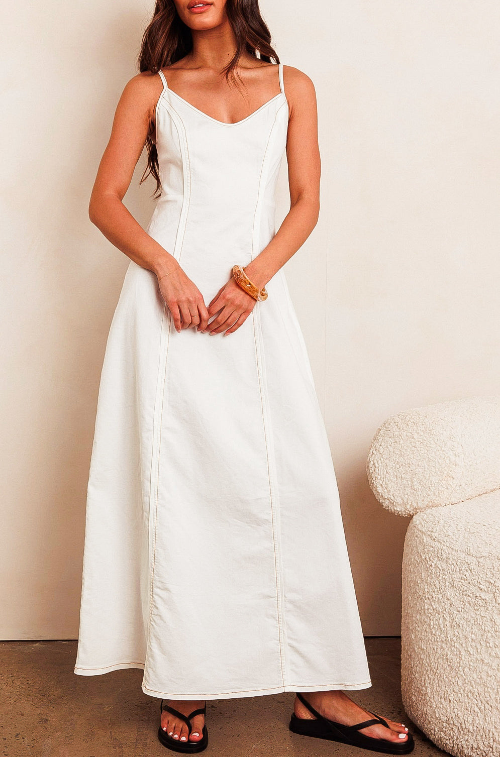 Camilla White w/ Tan Contrast Stitch Denim dress