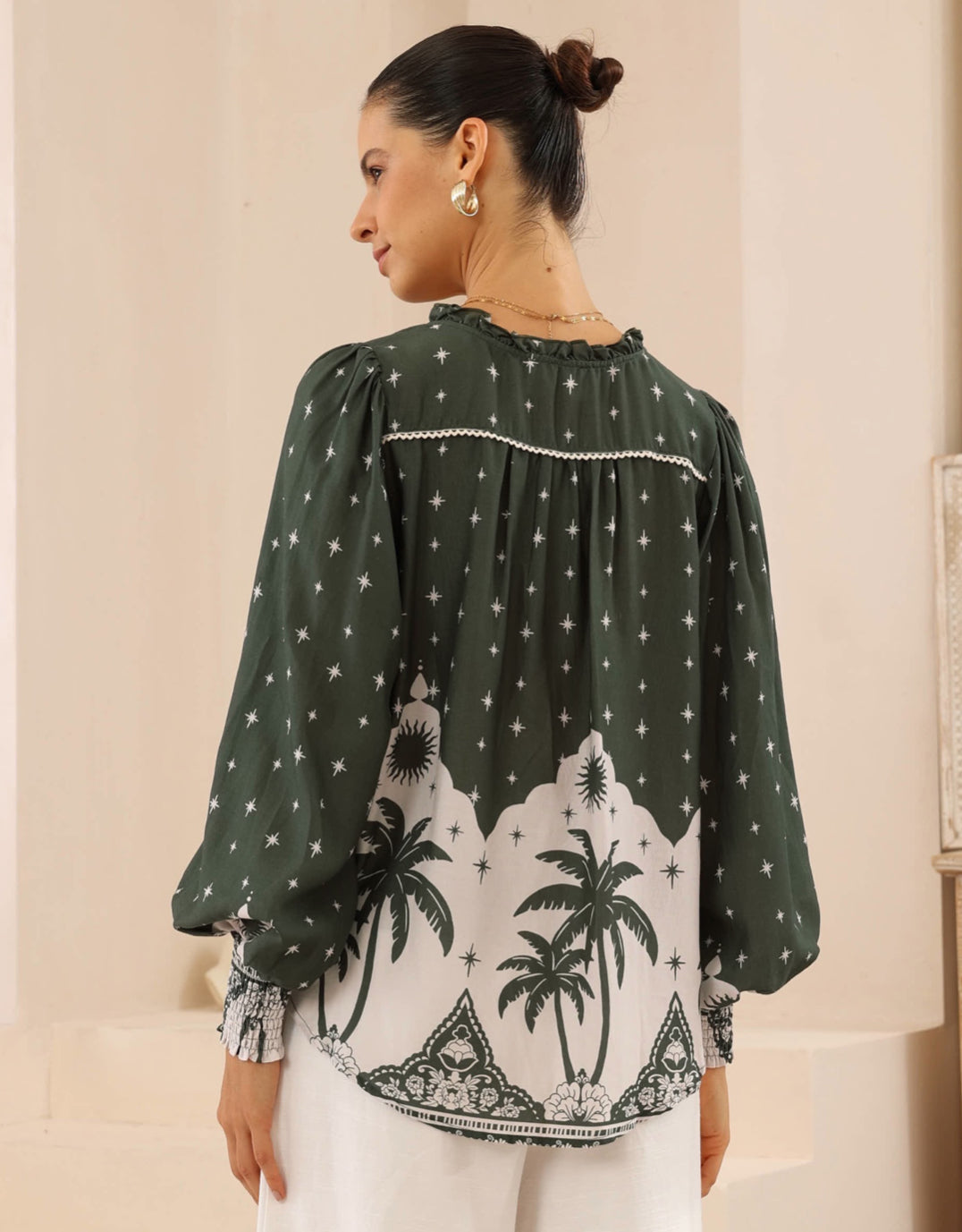 Pamela Star Khaki/Cream Blouse