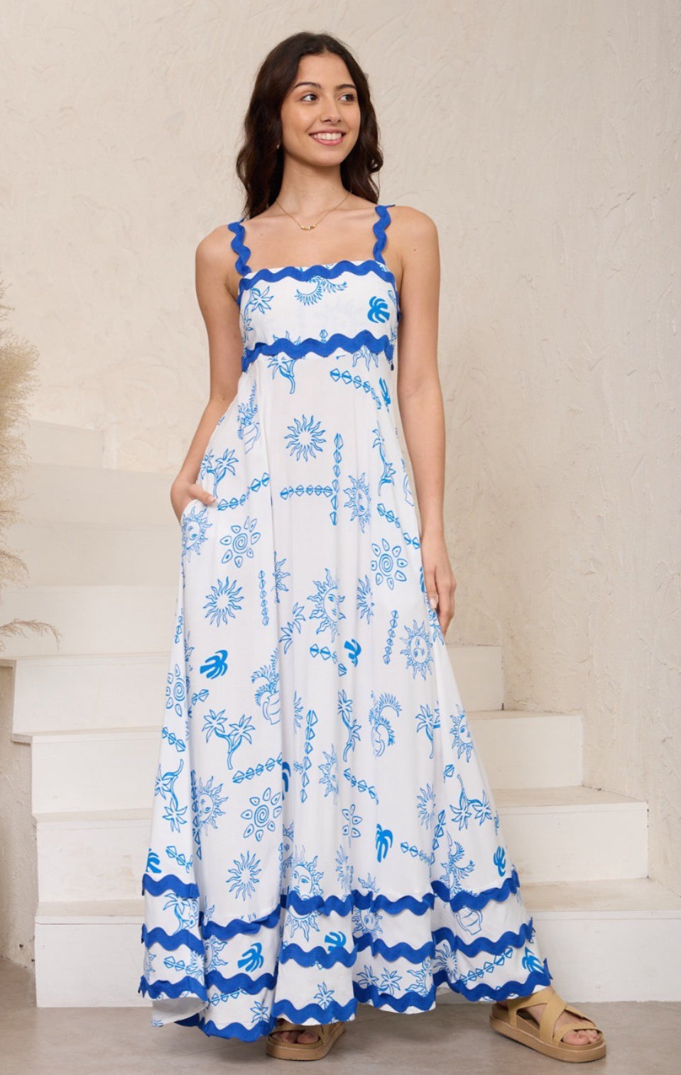 Summer Blue Sun Ric Rac Maxi Dress