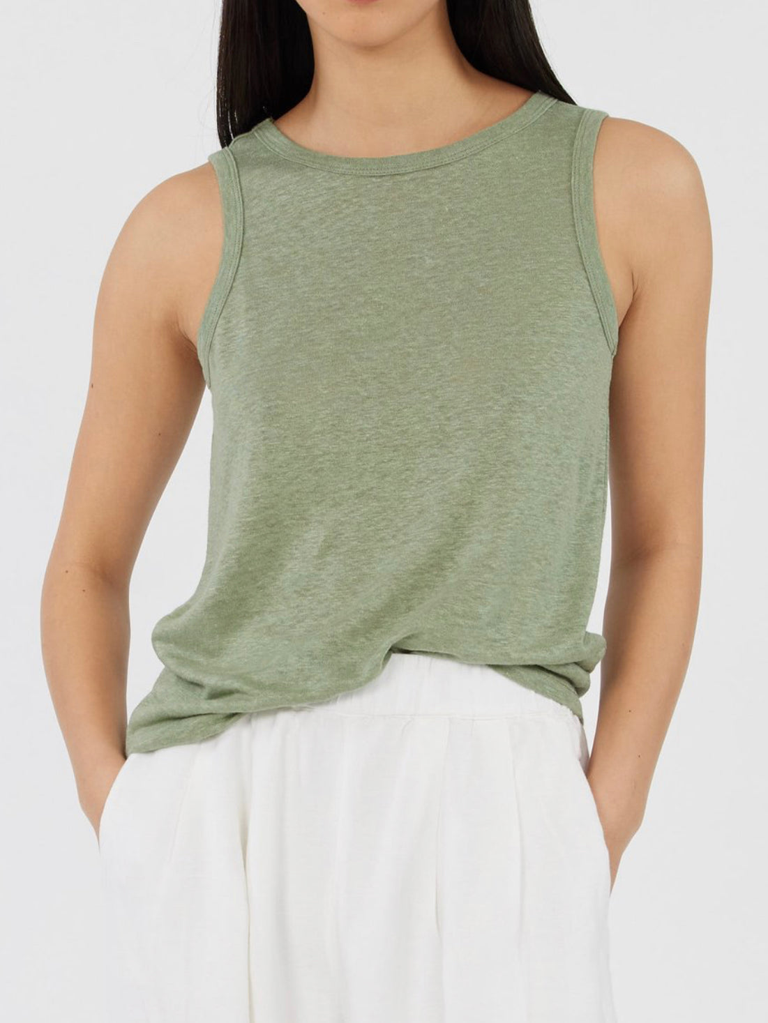 Aceline Tea Green Linen Tank