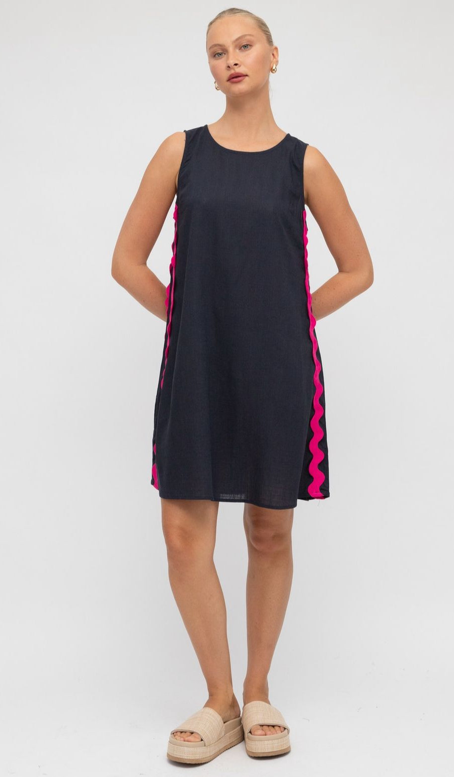 Barcelona Mini Navy with Pink Ric Rac Maxi Dress