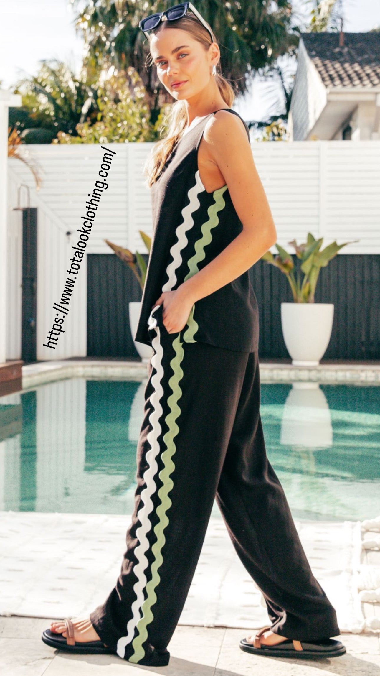 Barcelona Black Ric Rac Linen Pant