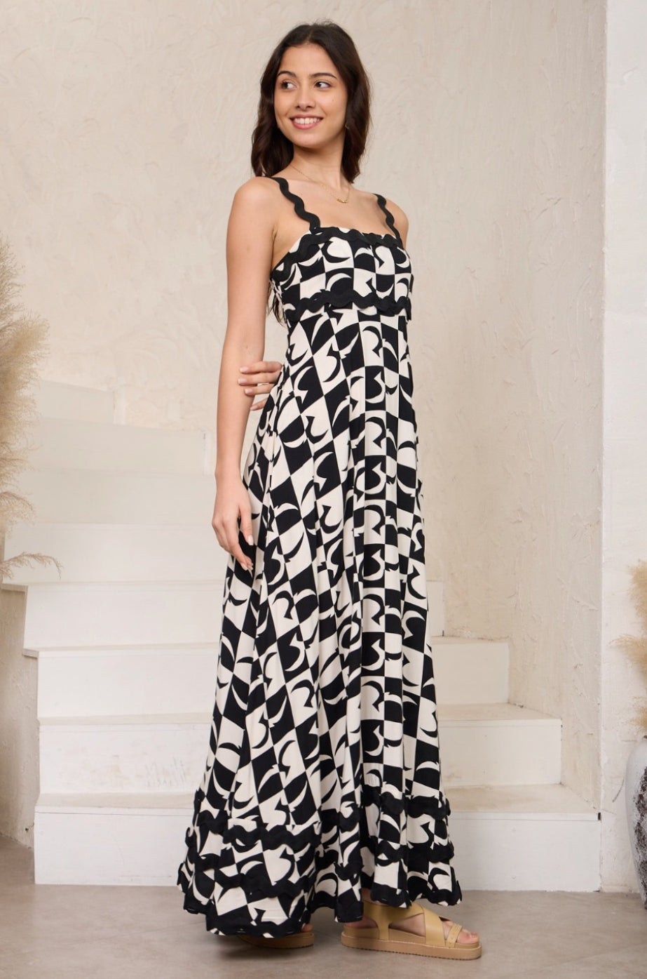 Summer Black/Cream Ric Rac Maxi Dress