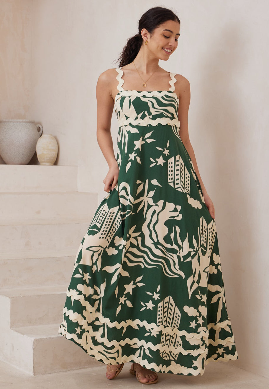 Summer Green/Natural Ric Rac Maxi Dress