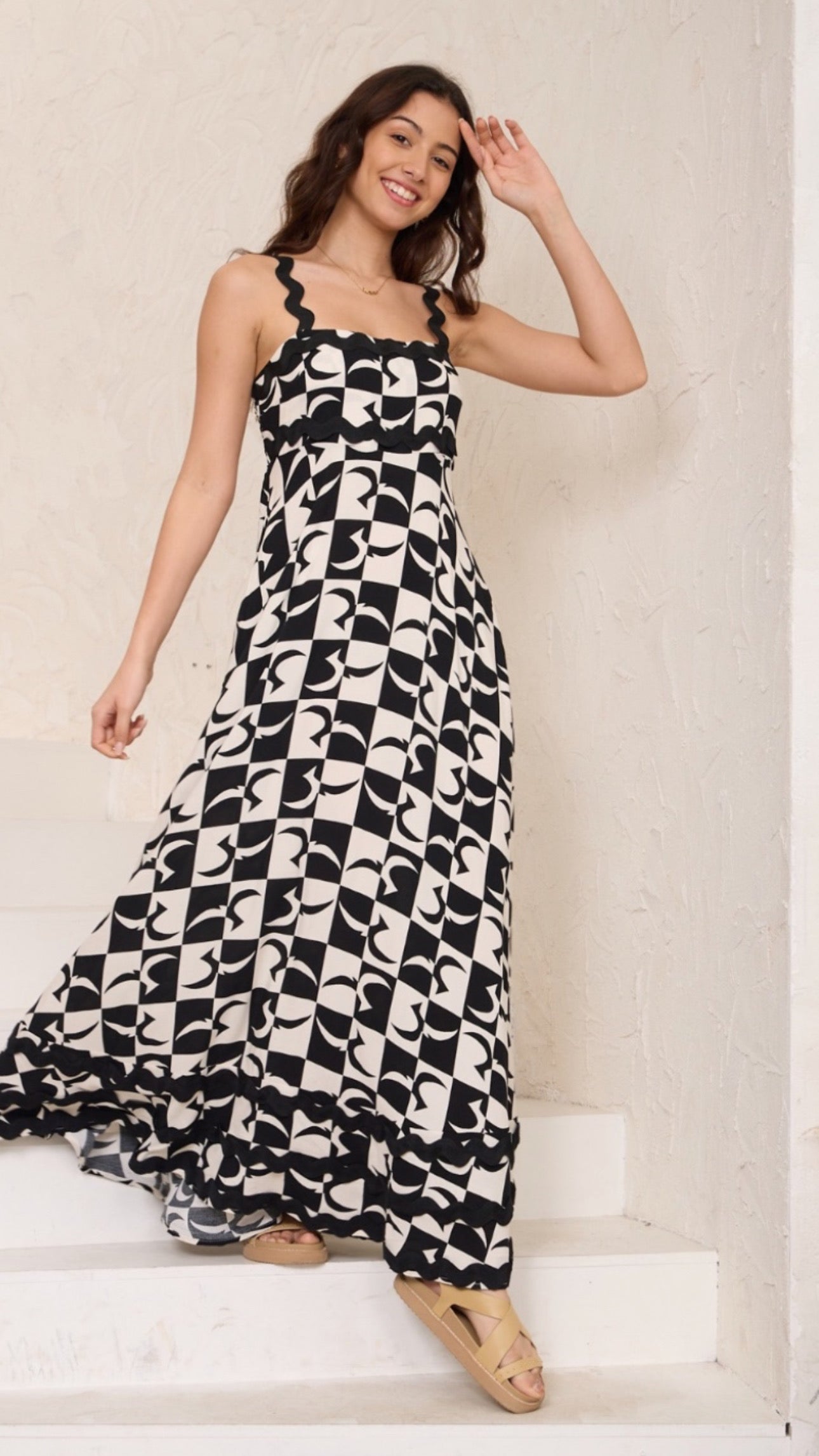 Summer Black/Cream Ric Rac Maxi Dress