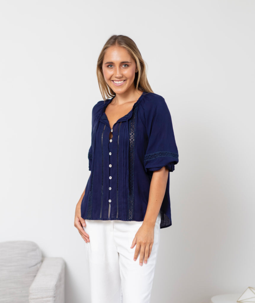 Capri Navy Lace Top