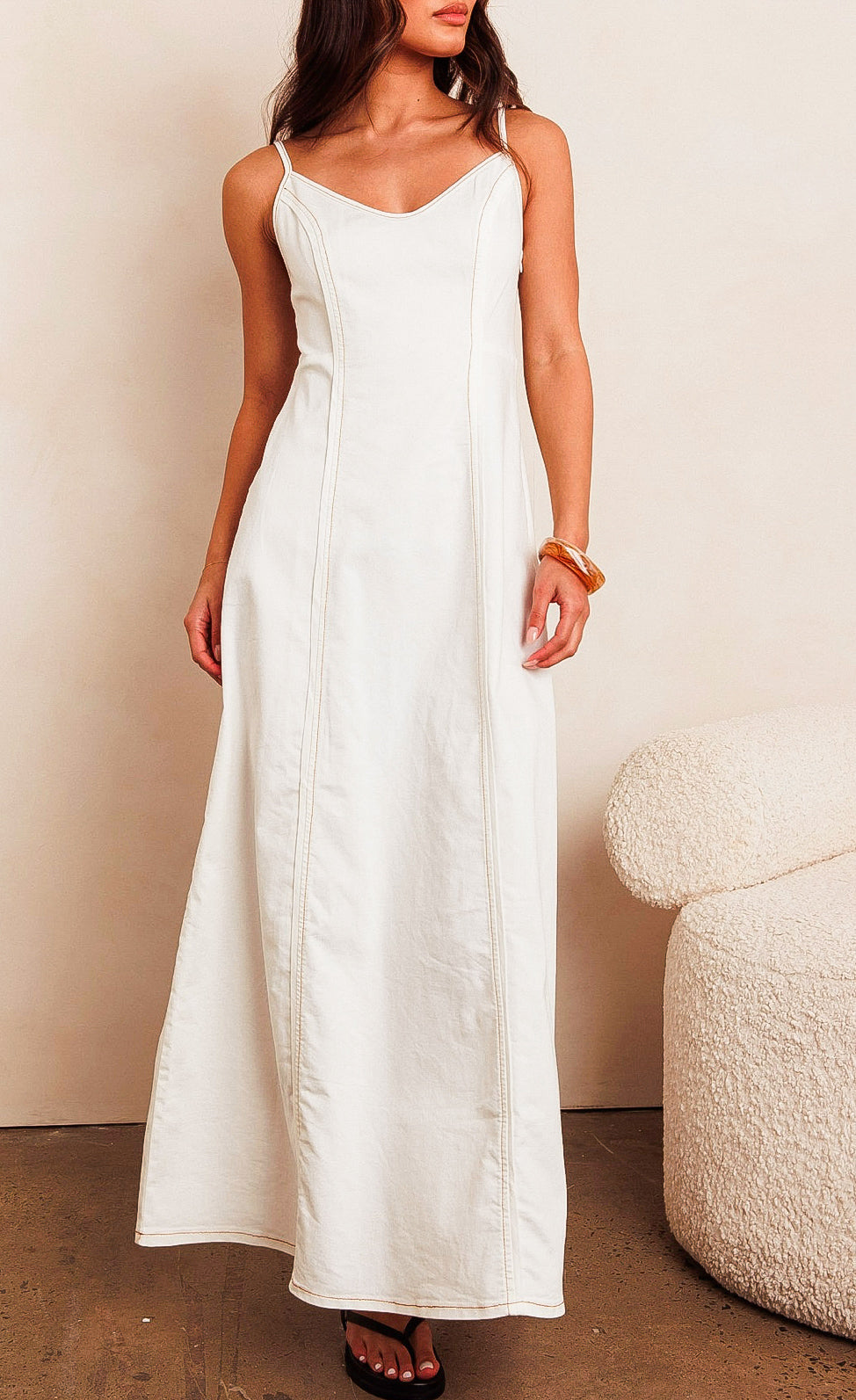 Camilla White w/ Tan Contrast Stitch Denim dress