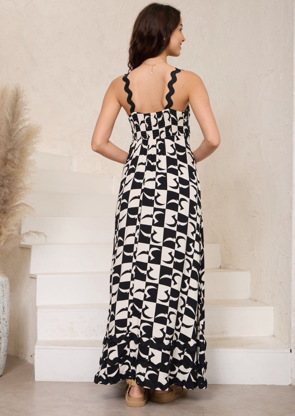 Summer Black/Cream Ric Rac Maxi Dress