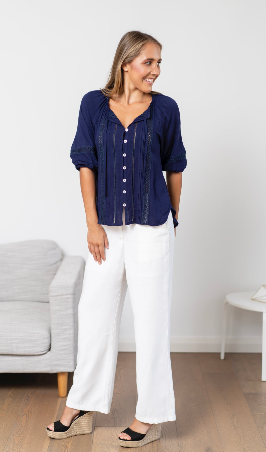 Capri Navy Lace Top
