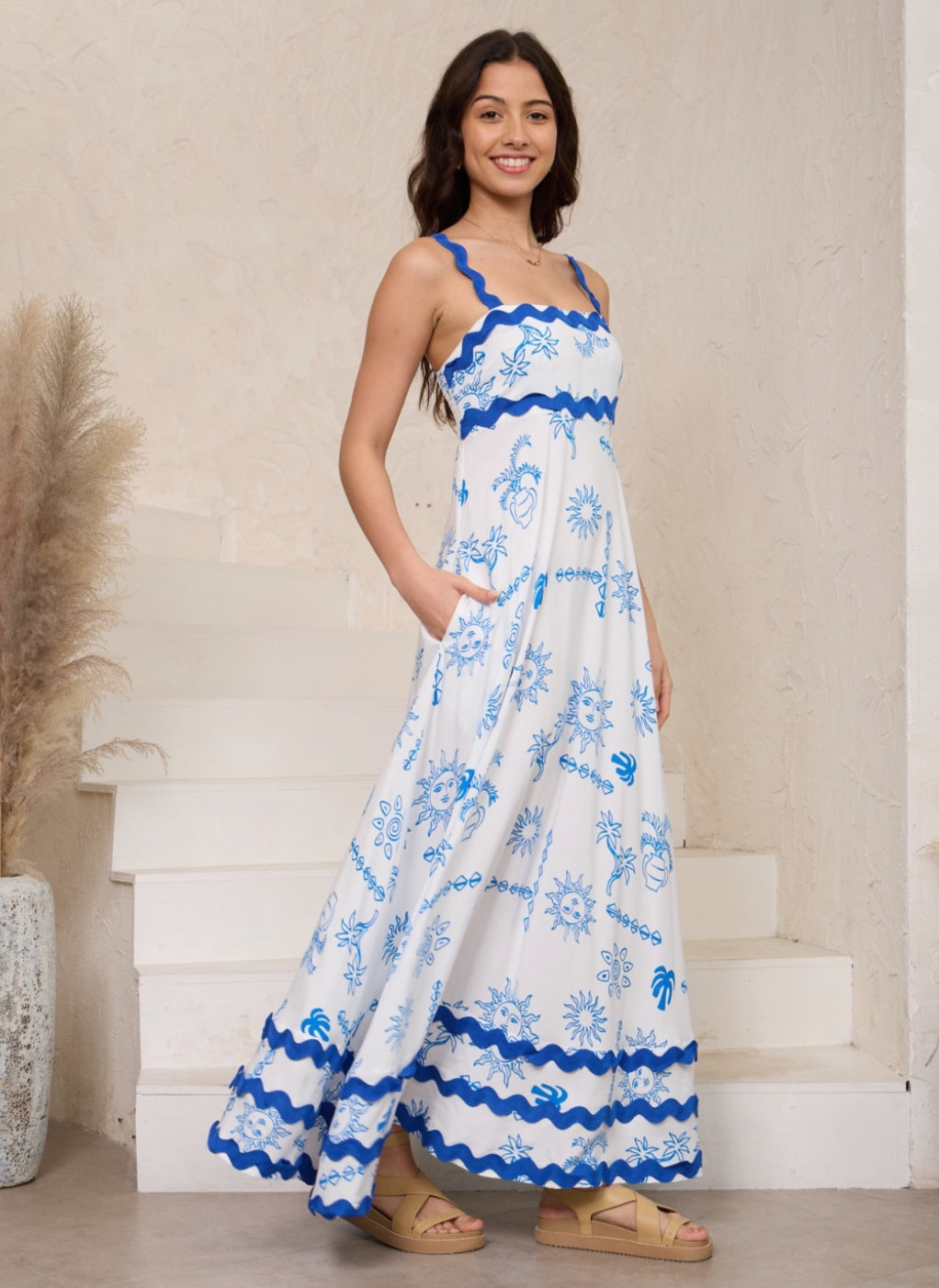 Summer Blue Sun Ric Rac Maxi Dress