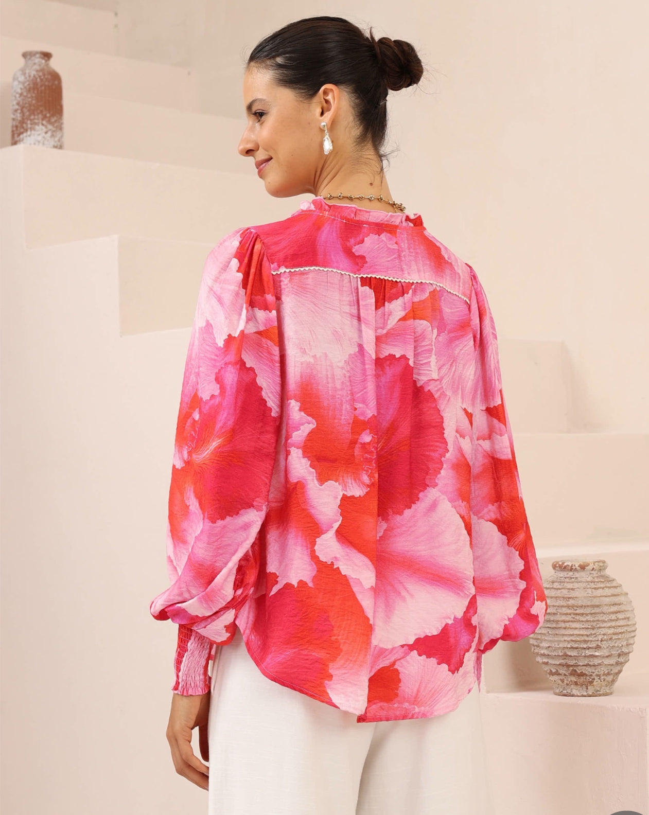 Pamela Red/Pink Hibiscus Blouse