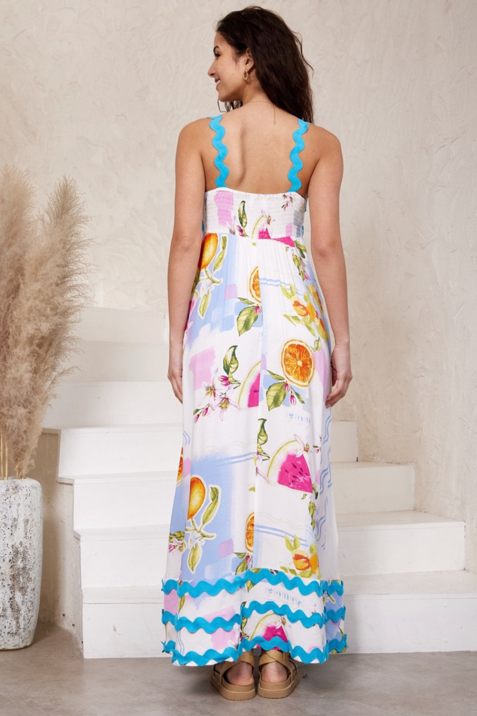 Summer Blue/Pink Ric Rac Maxi Dress