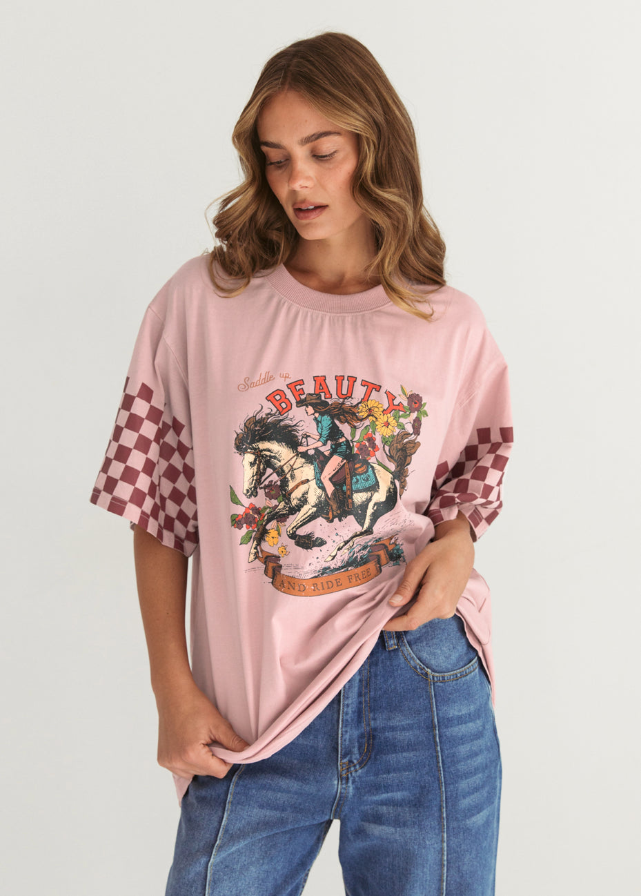 Beauty Feather Pink Oversized Tee