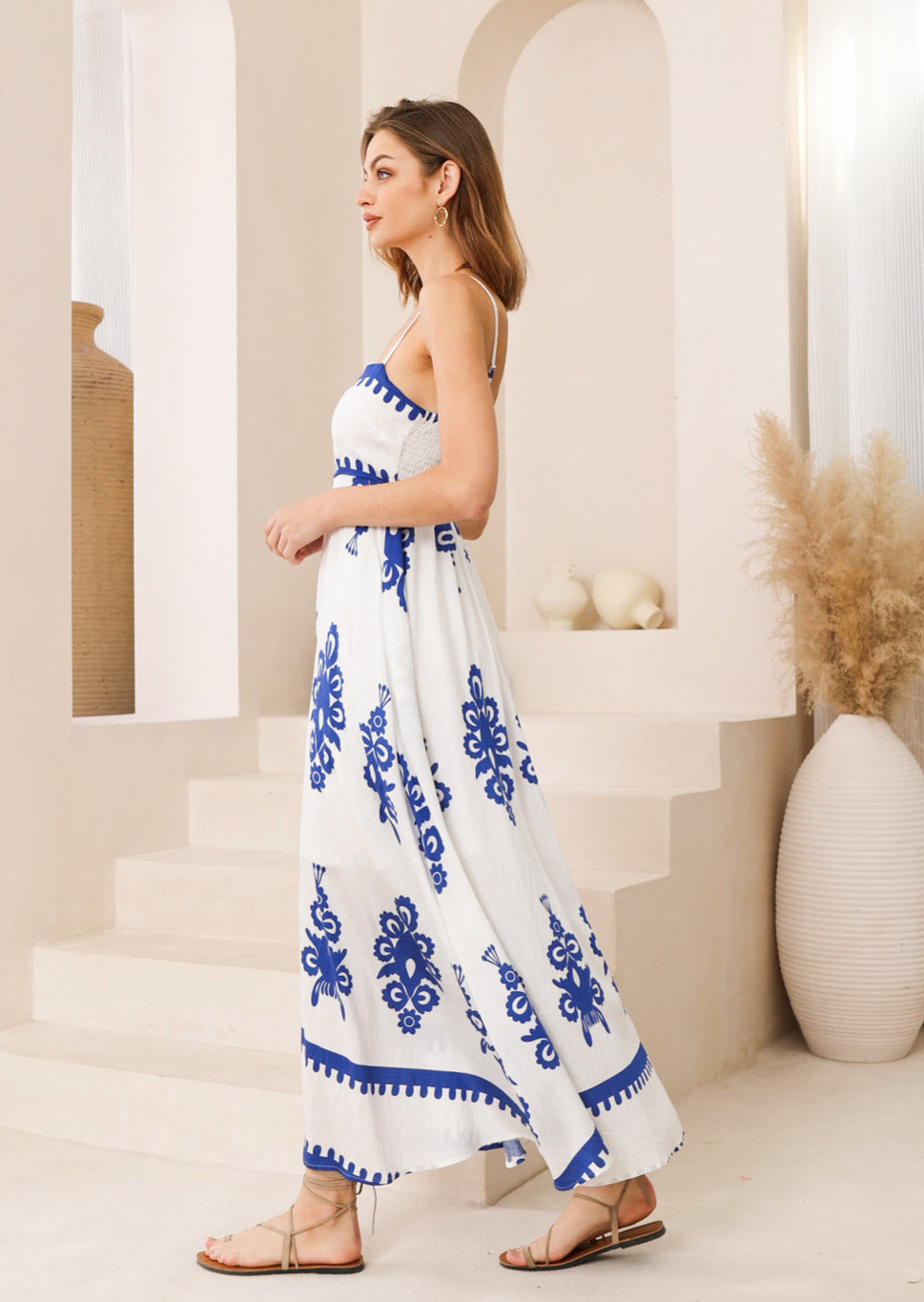 Bali Dreams White/Blue Maxi Dress