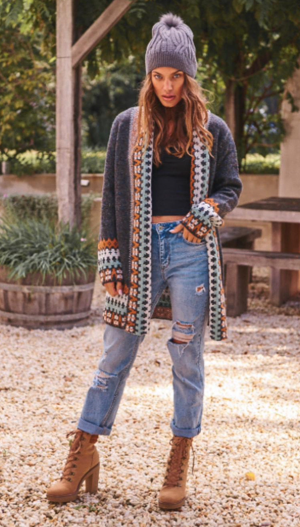 Piper Cardi, Charcoal/Rust/Turquoise