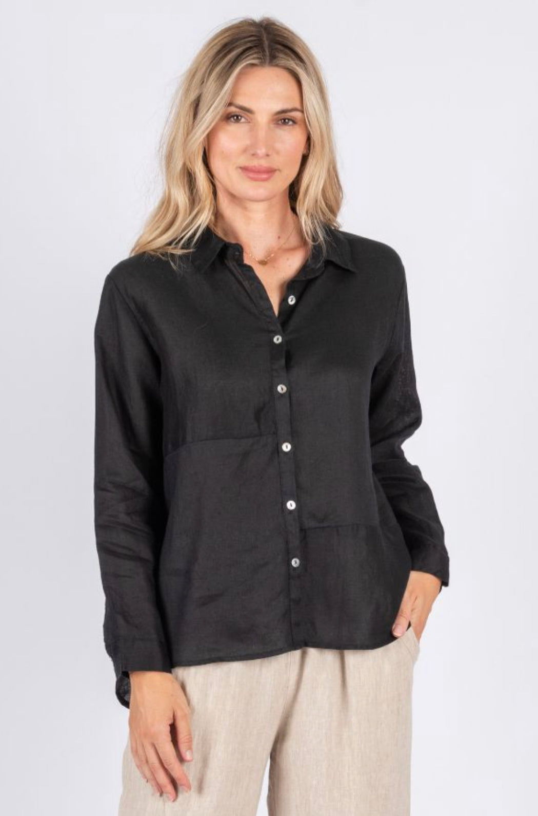 Milla Button through Black Linen Shirt