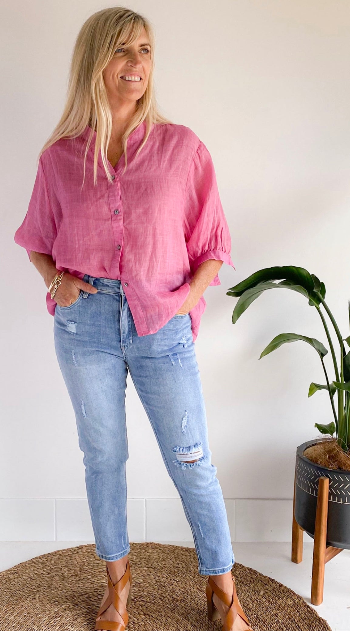 Romance Hot Pink Linen Blouse