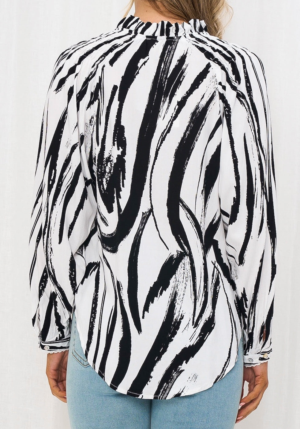 Florence Black and White Brush Print Blouse