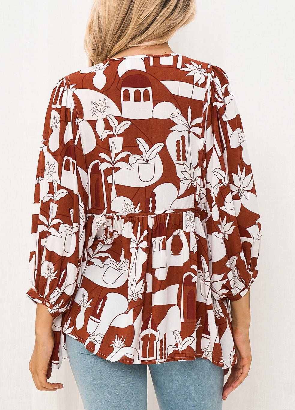 Belle Chocolate and White Block Print Blouse