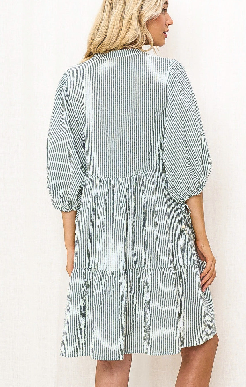 Belinda Green and White Stripe Dress