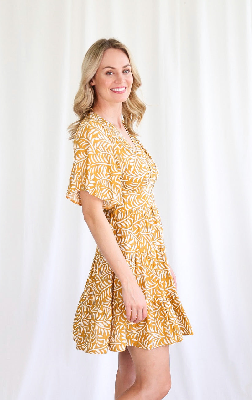 Khloe Mustard/White Mini Dress