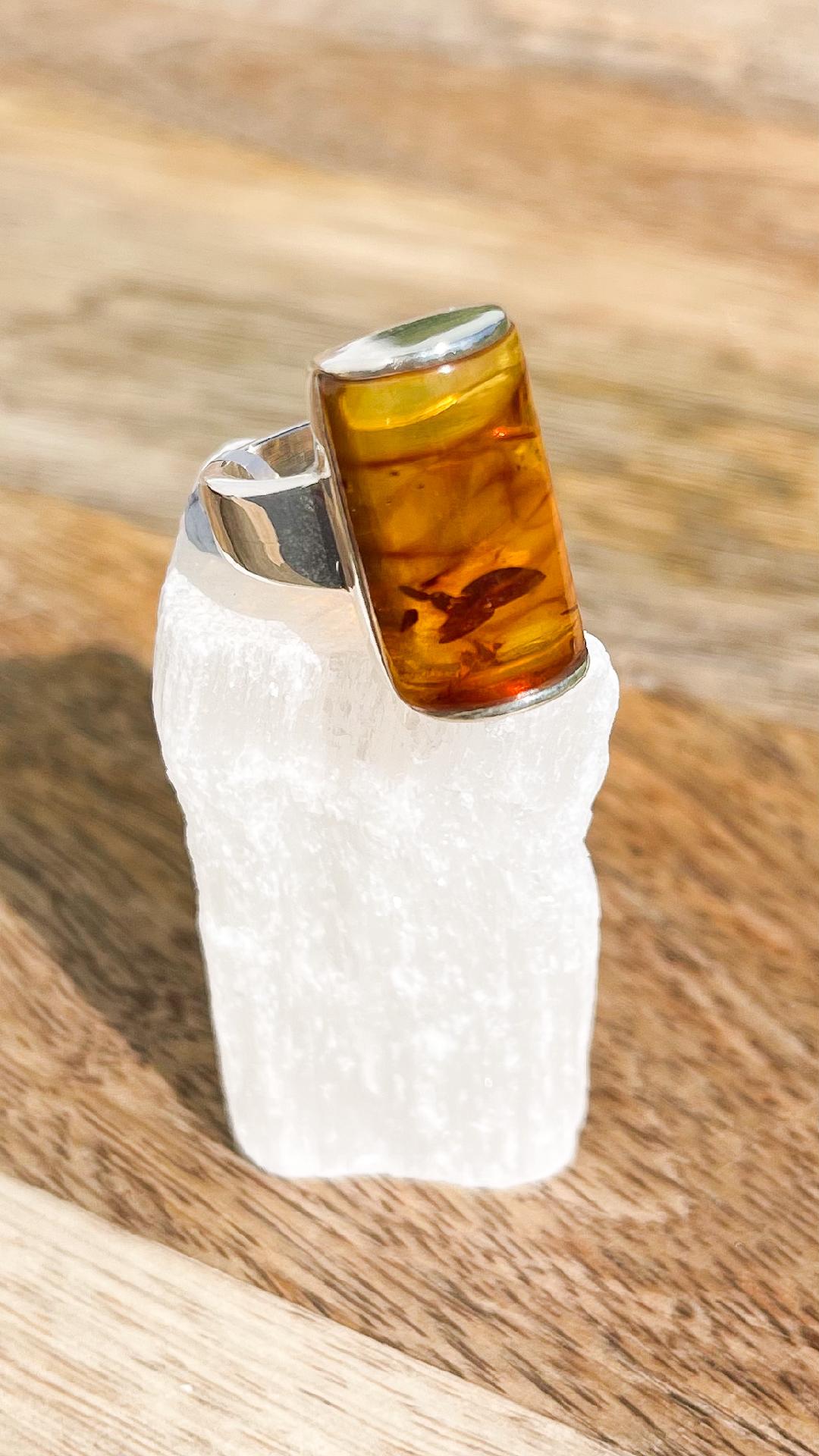 Amber Silver Ring