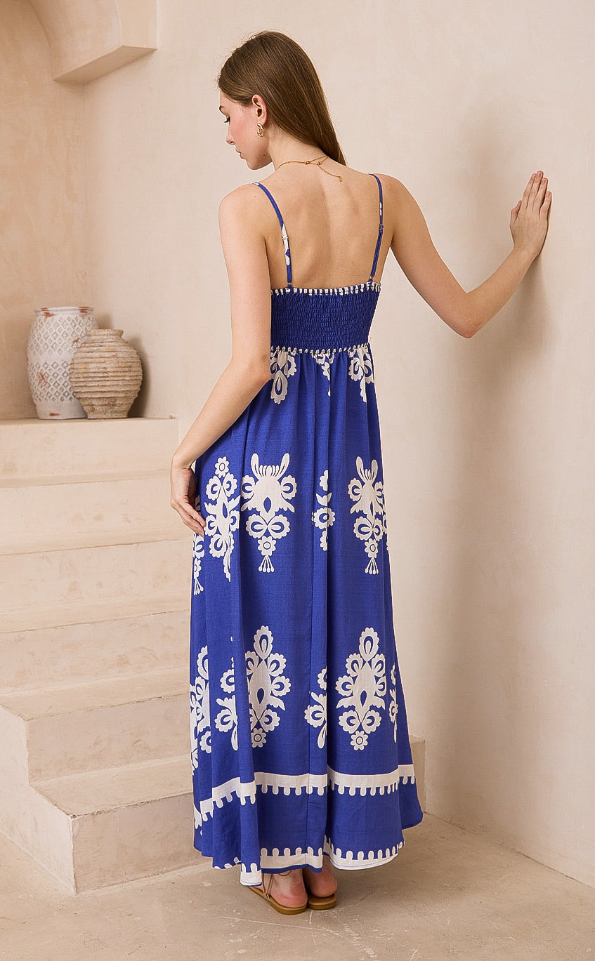 Bali Dreams  Blue/White Maxi  Dress