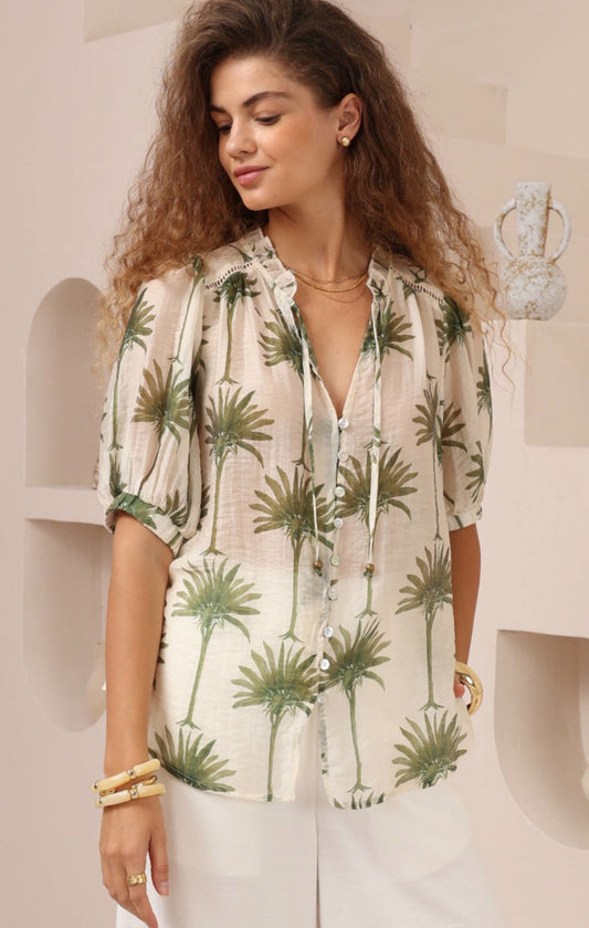 Lisa Palm Cream/Green Blouse