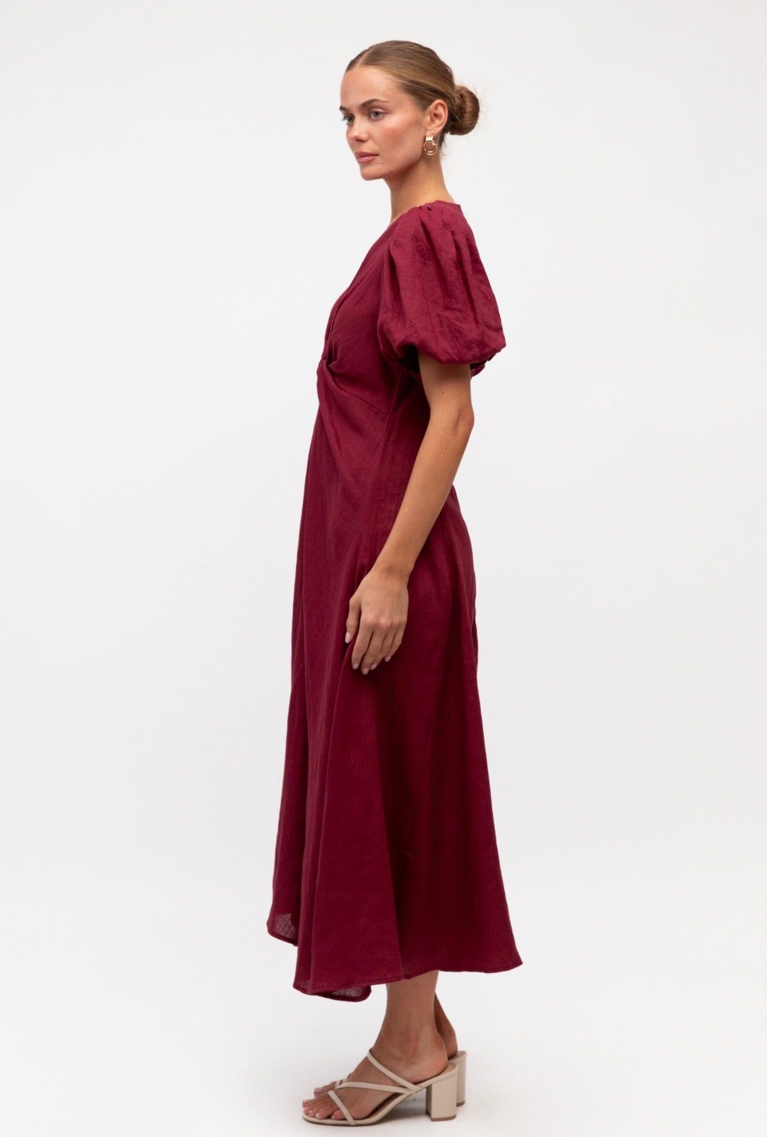 Chrystal Twist Merlot Linen Dress