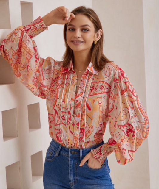 Elizabeth Pink/Orange Floral print Blouse