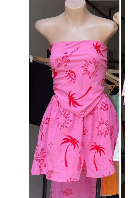 Pink/Red Print Frankie Scarf and Short Set