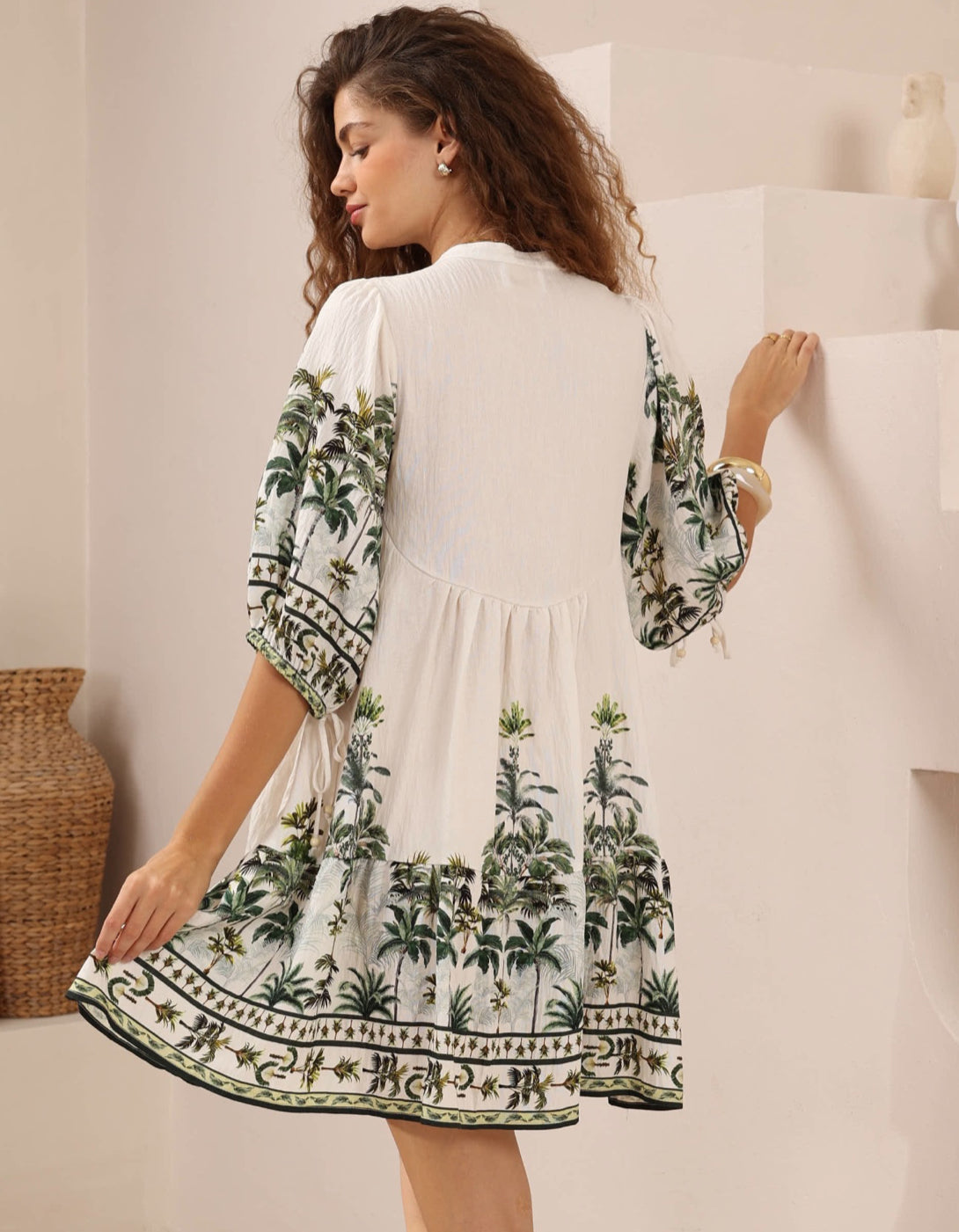 Belinda Green/White Tropical Palm Mini Dress