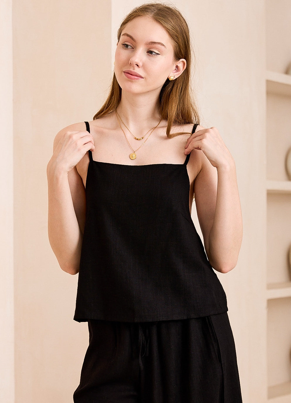 Black Linen Cami Top