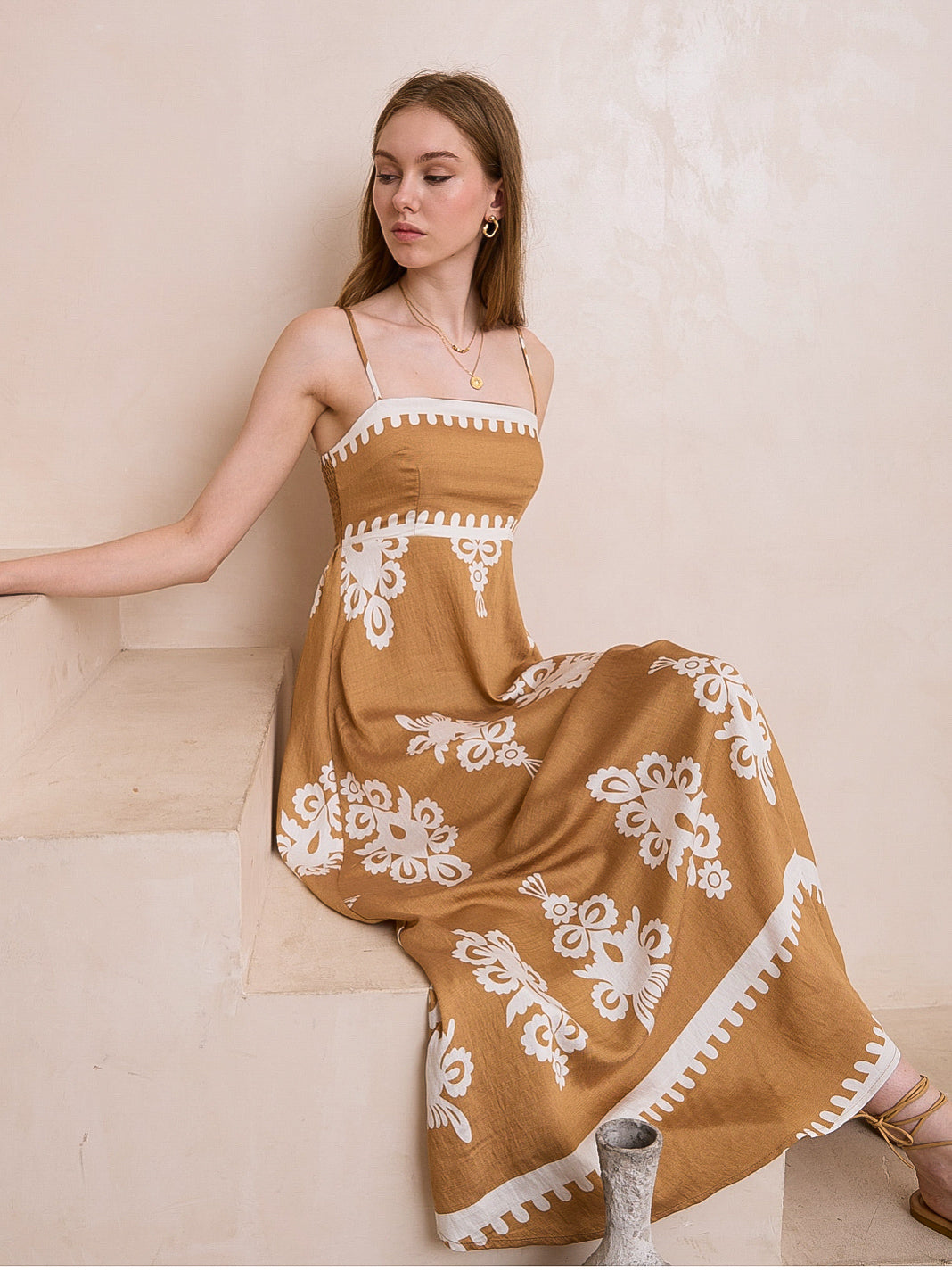 Bali Dreams Tan/White Maxi  Dress