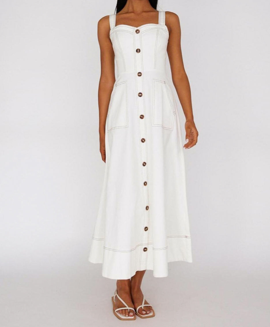 Paris White Denim Maxi Dress