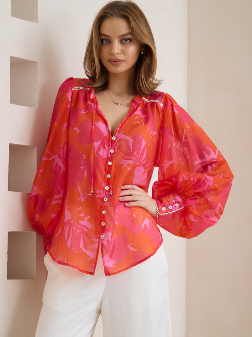 Panama Red and Pink Floral Blouse