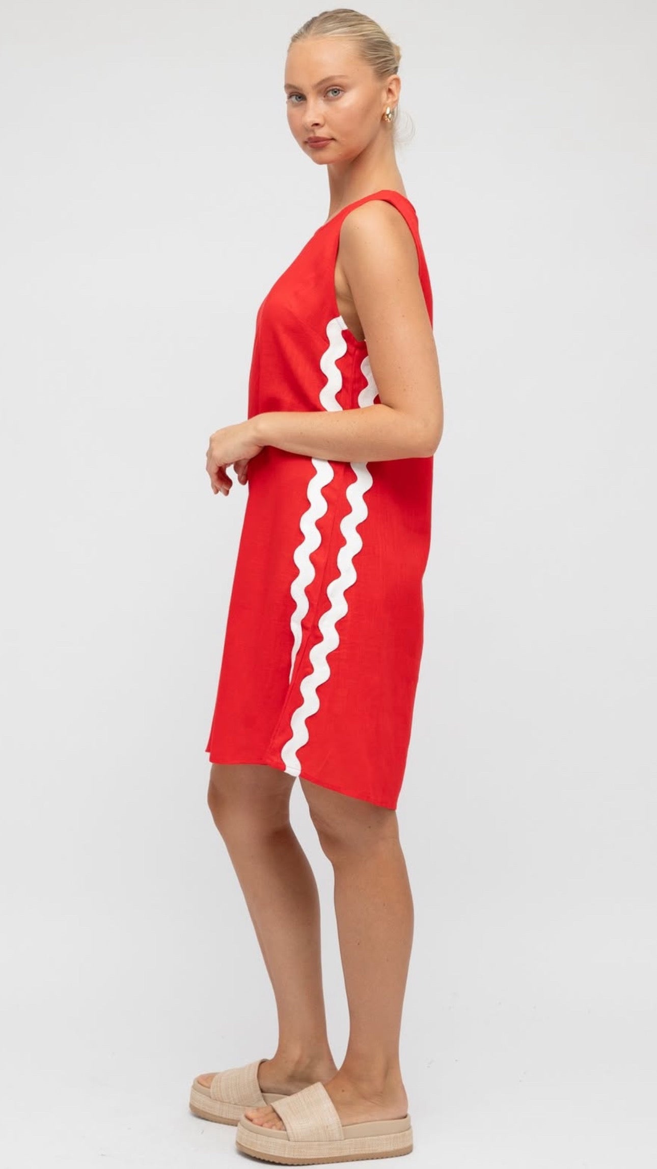 Barcelona Mini Red with White Ric Rac Maxi Dress