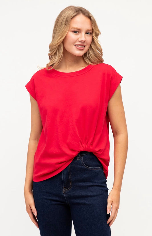 Tuck Cap Sleeve Red Top