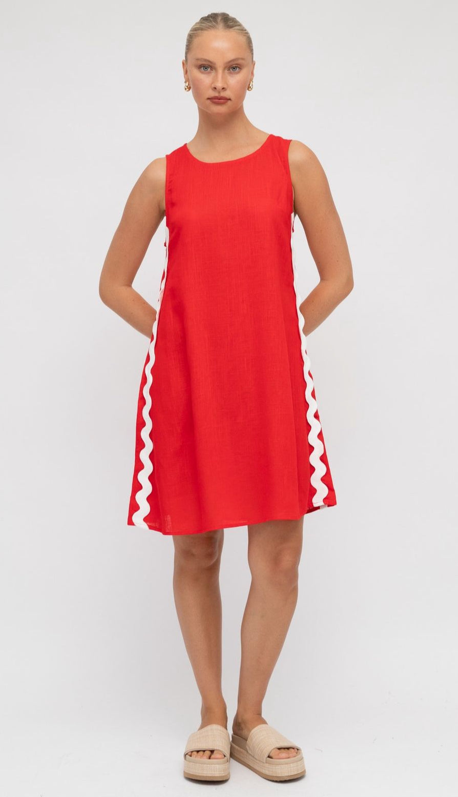 Barcelona Mini Red with White Ric Rac Maxi Dress