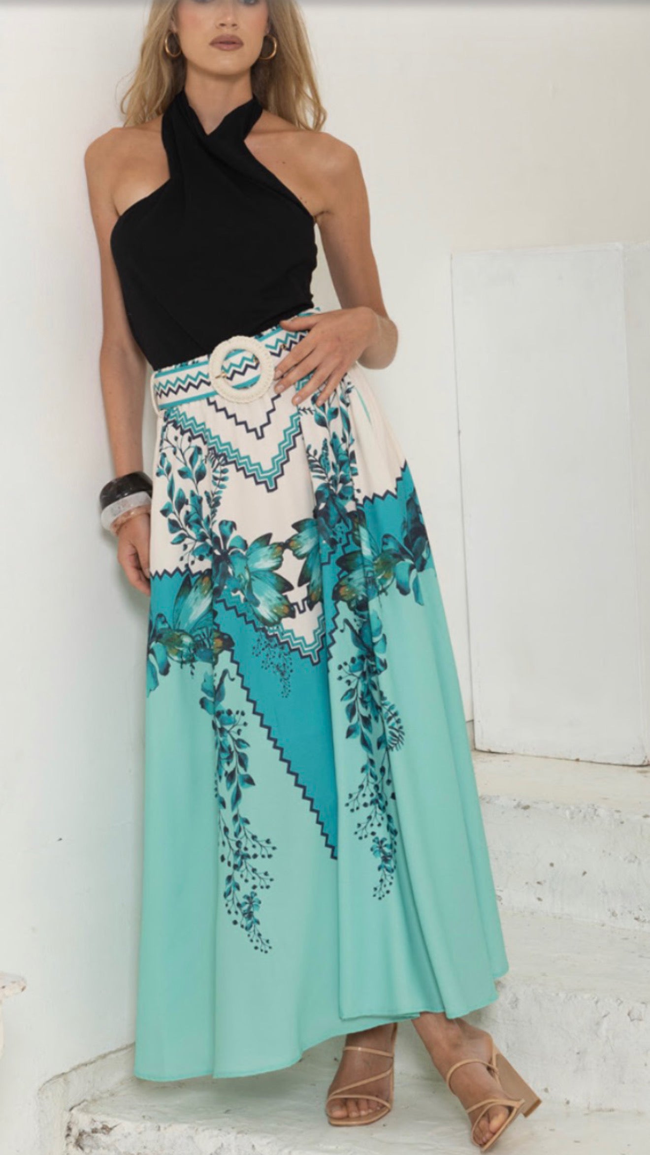 Teal Aztec Maxi Skirt