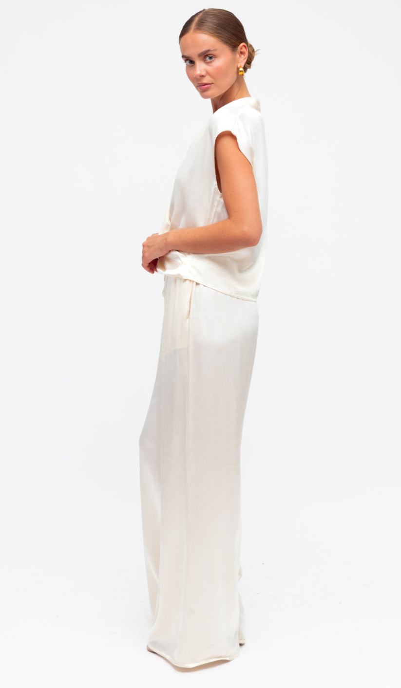 Nicole Cream Satin Pant