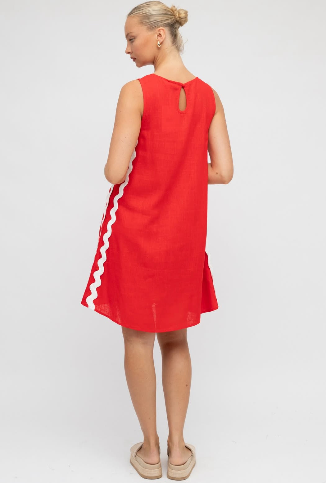 Barcelona Mini Red with White Ric Rac Maxi Dress